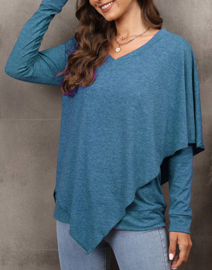 V Neck Asymmetrical Overlap Sweater