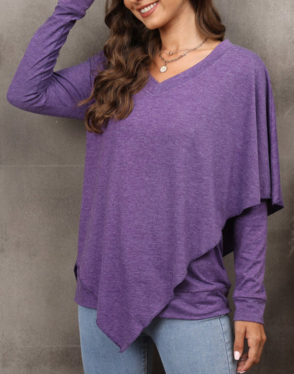 V Neck Asymmetrical Overlap Sweater