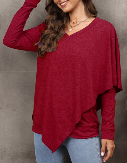 V Neck Asymmetrical Overlap Sweater