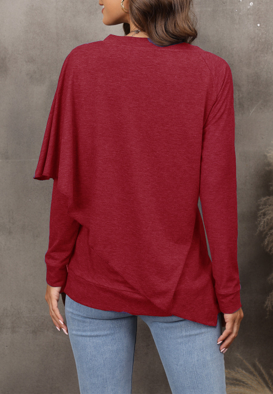 V Neck Asymmetrical Overlap Sweater