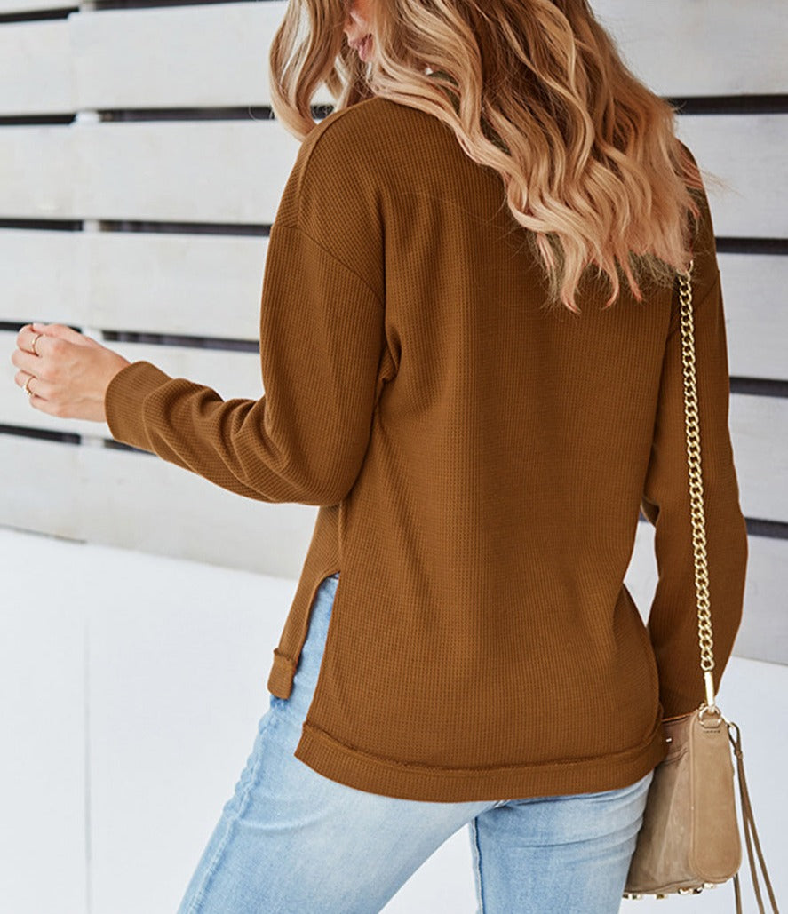 Classic Textured Knit Henley Sweater