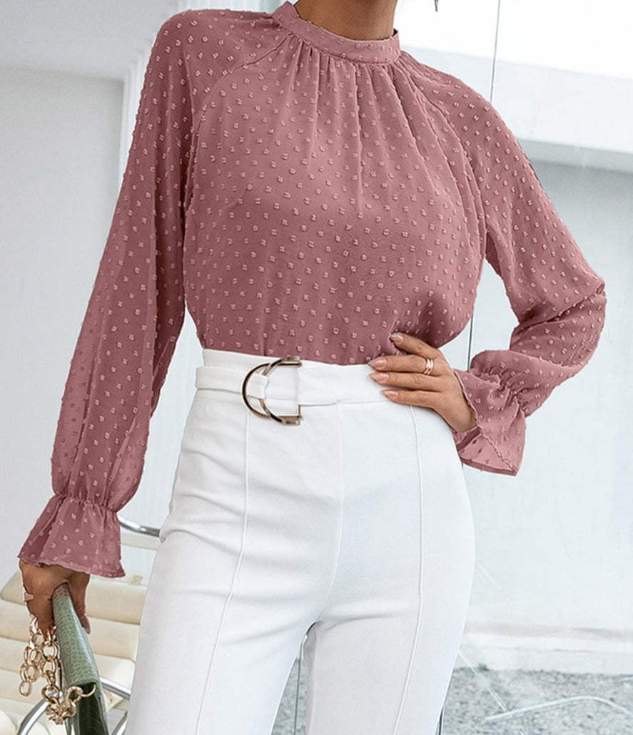 High Neck Swiss Dot Blouse