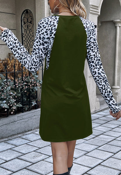 Leopard Sleeve Shift Dress