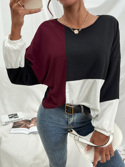 Geometric Color Block Basic Sweater