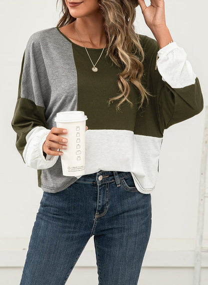 Geometric Color Block Basic Sweater