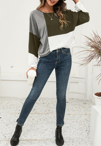 Geometric Color Block Basic Sweater