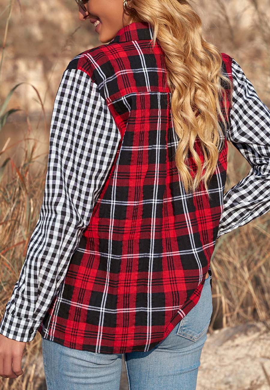 Color Block Multi-Print Collared Shirt