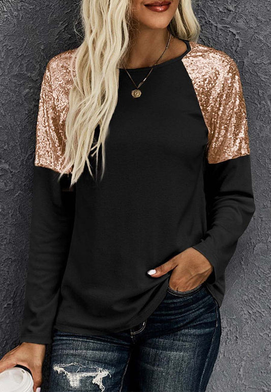 Sequin Shoulder Raglan Sleeve Sweatshirt