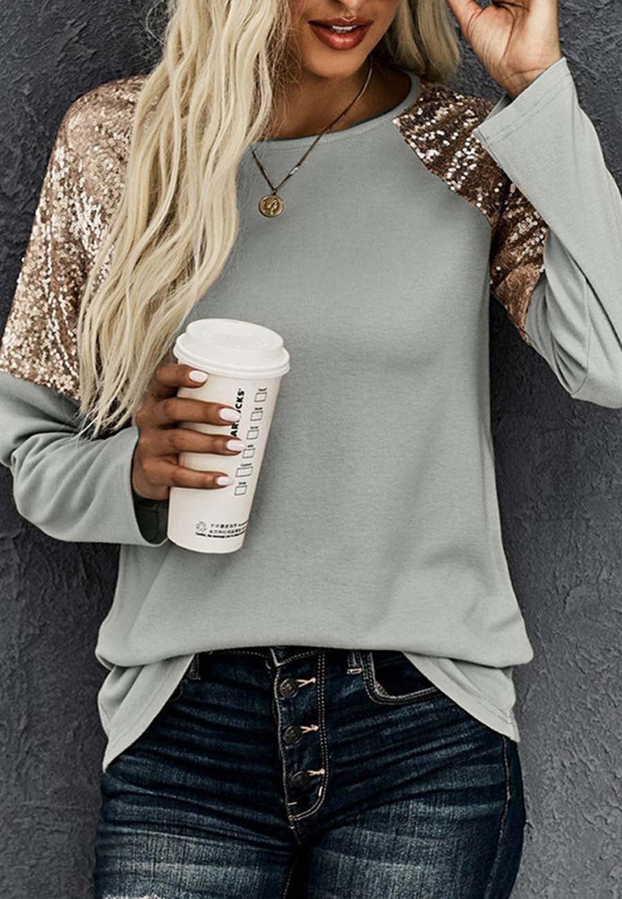 Sequin Shoulder Raglan Sleeve Sweatshirt