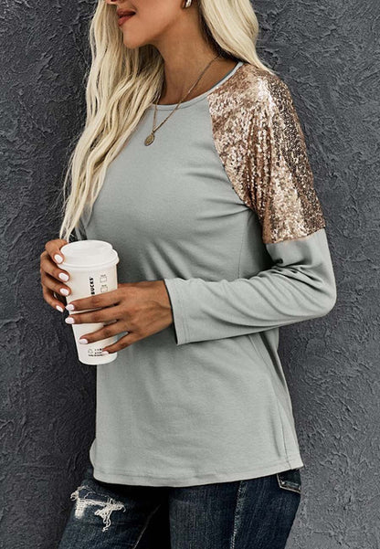 Sequin Shoulder Raglan Sleeve Sweatshirt