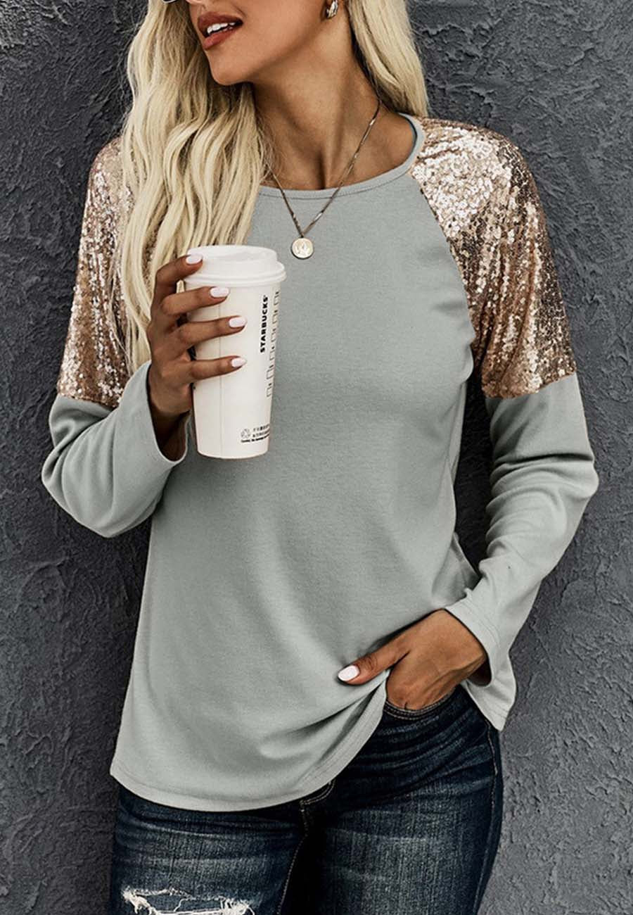 Sequin Shoulder Raglan Sleeve Sweatshirt