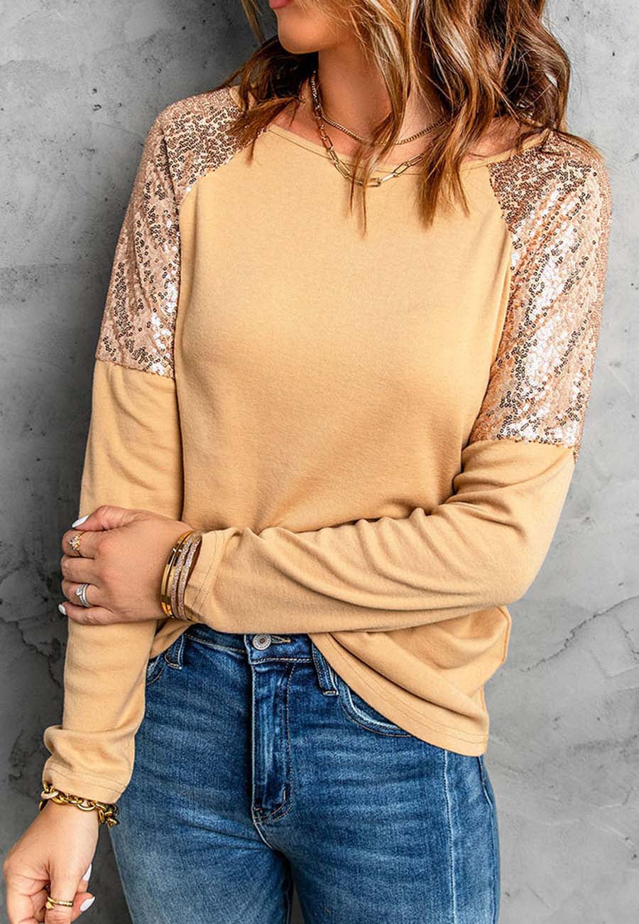 Sequin Shoulder Raglan Sleeve Sweatshirt