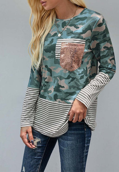 Color Block Sequin Pocket Sweatshirt