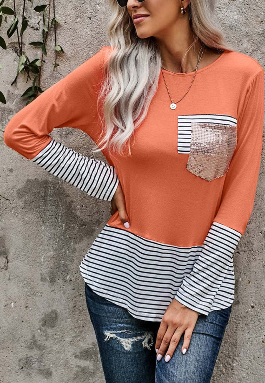 Color Block Sequin Pocket Sweatshirt