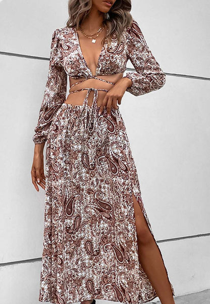 Paisley Print Tie Waist Dress