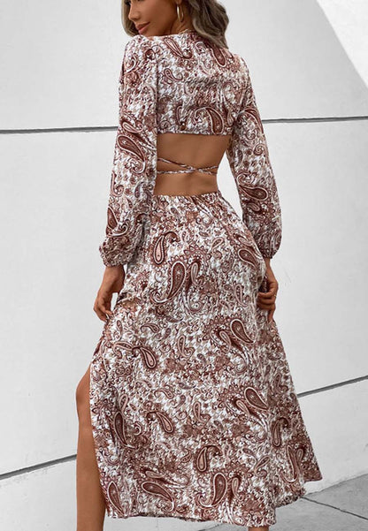 Paisley Print Tie Waist Dress