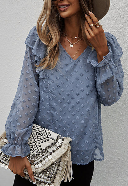 Ruffle Shoulder Long Sleeve Blouse