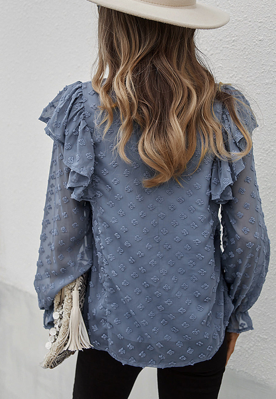 Ruffle Shoulder Long Sleeve Blouse