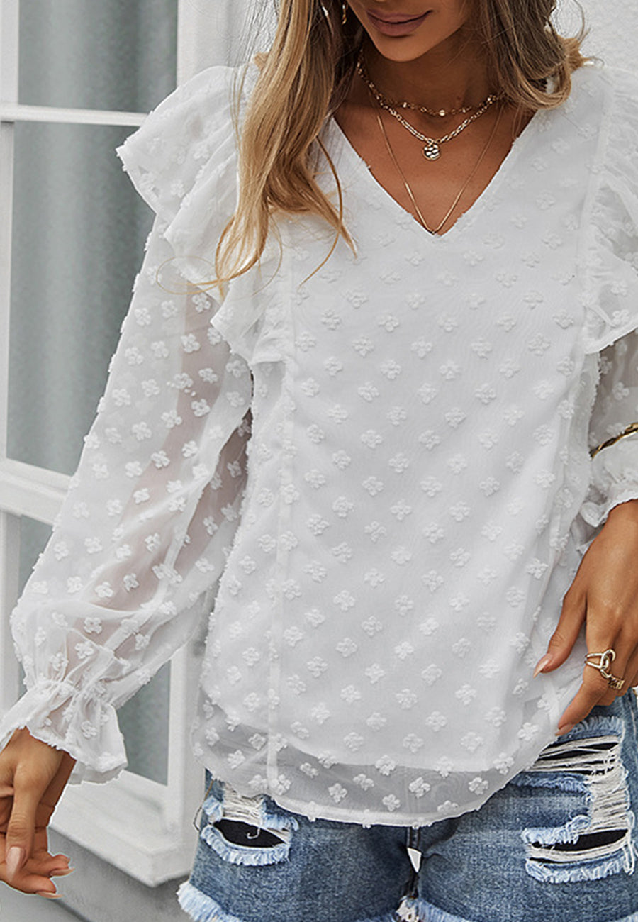 Ruffle Shoulder Long Sleeve Blouse