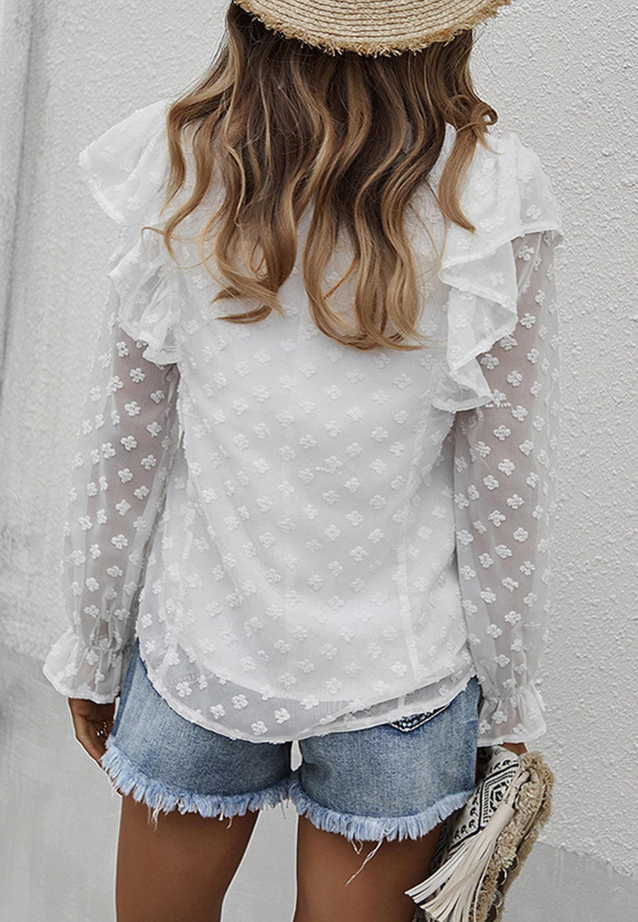 Ruffle Shoulder Long Sleeve Blouse