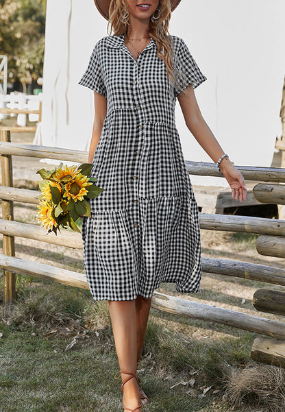 Collared Button Down Gingham Dress