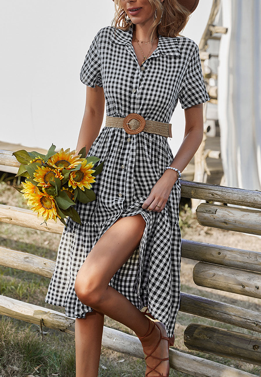 Collared Button Down Gingham Dress