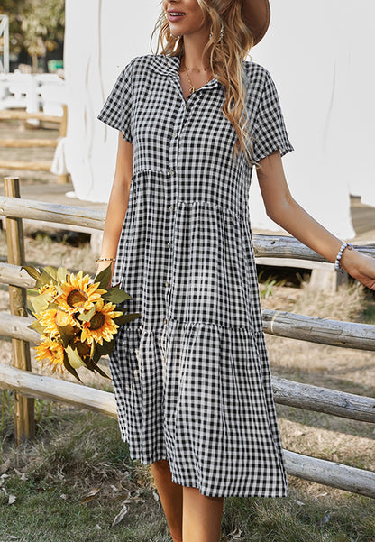 Collared Button Down Gingham Dress