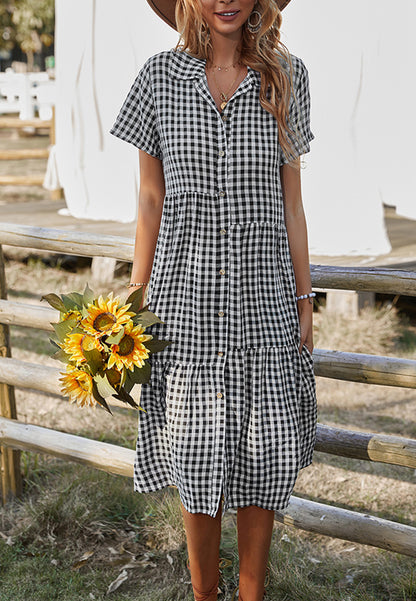 Collared Button Down Gingham Dress