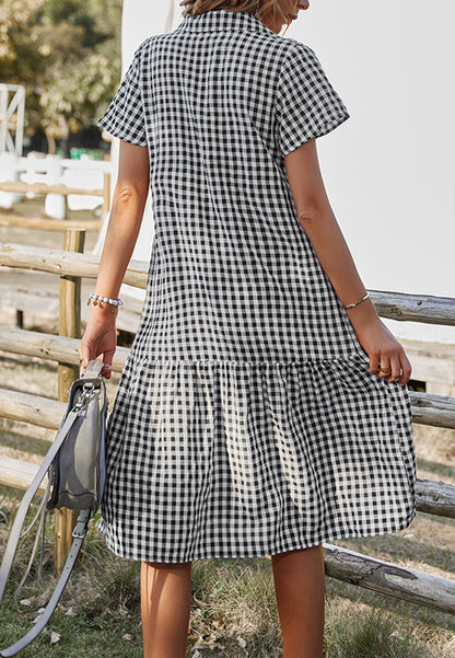 Collared Button Down Gingham Dress