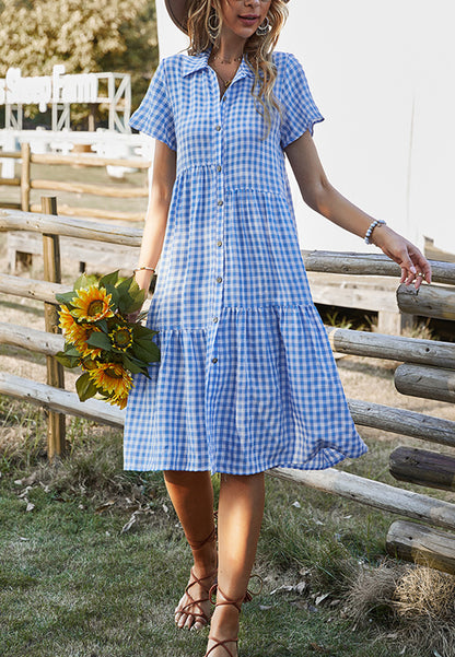 Collared Button Down Gingham Dress