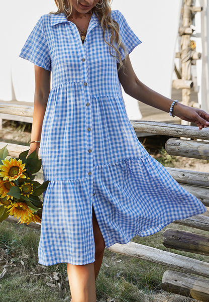 Collared Button Down Gingham Dress