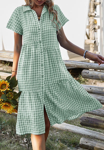 Collared Button Down Gingham Dress