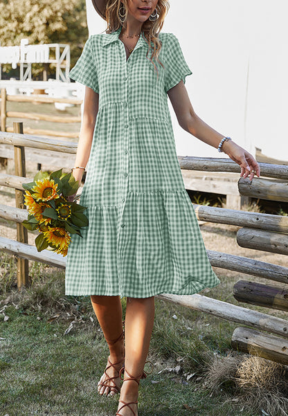 Collared Button Down Gingham Dress