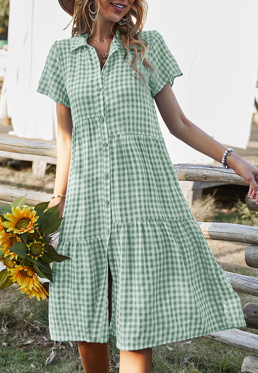 Collared Button Down Gingham Dress