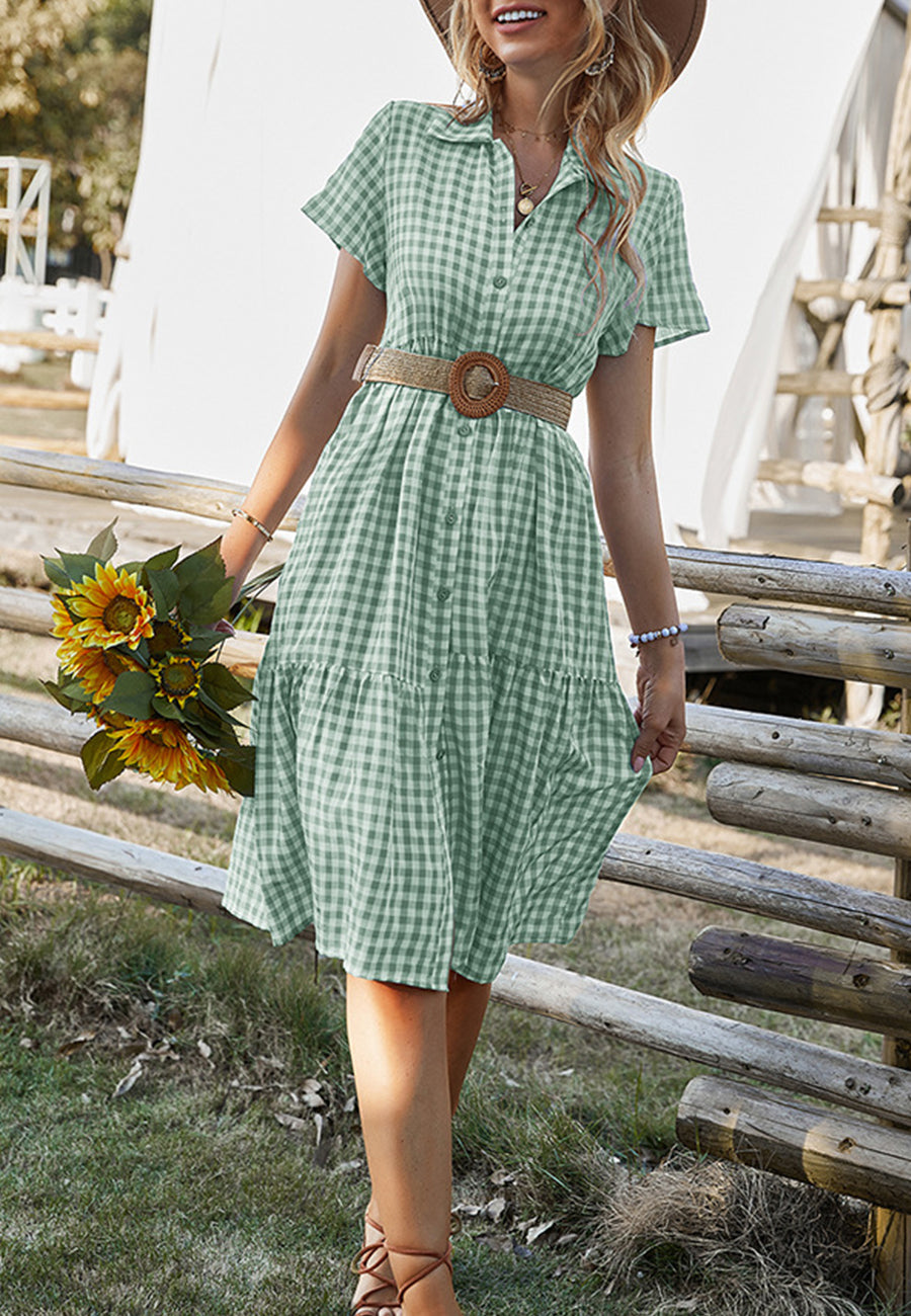 Collared Button Down Gingham Dress