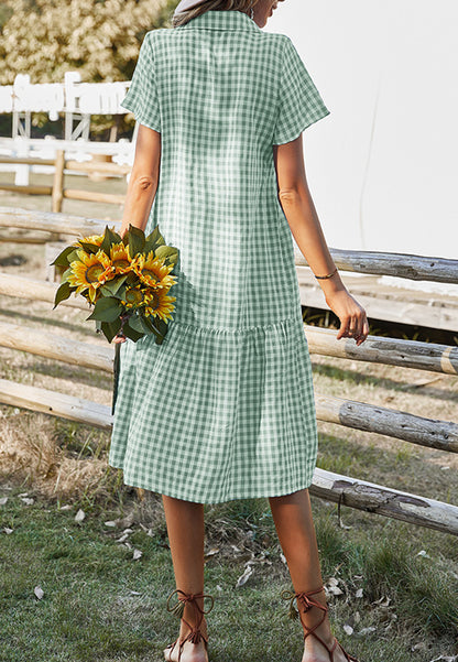 Collared Button Down Gingham Dress