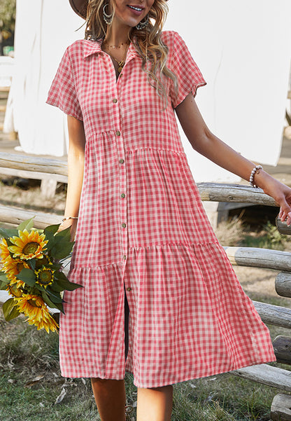 Collared Button Down Gingham Dress