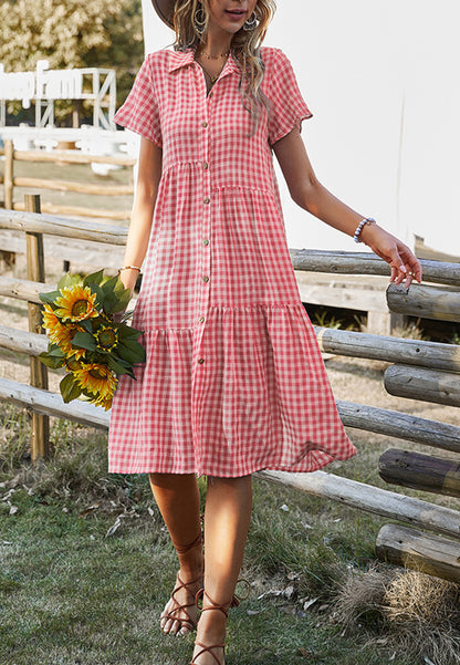 Collared Button Down Gingham Dress