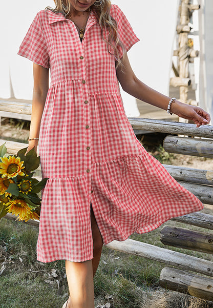 Collared Button Down Gingham Dress