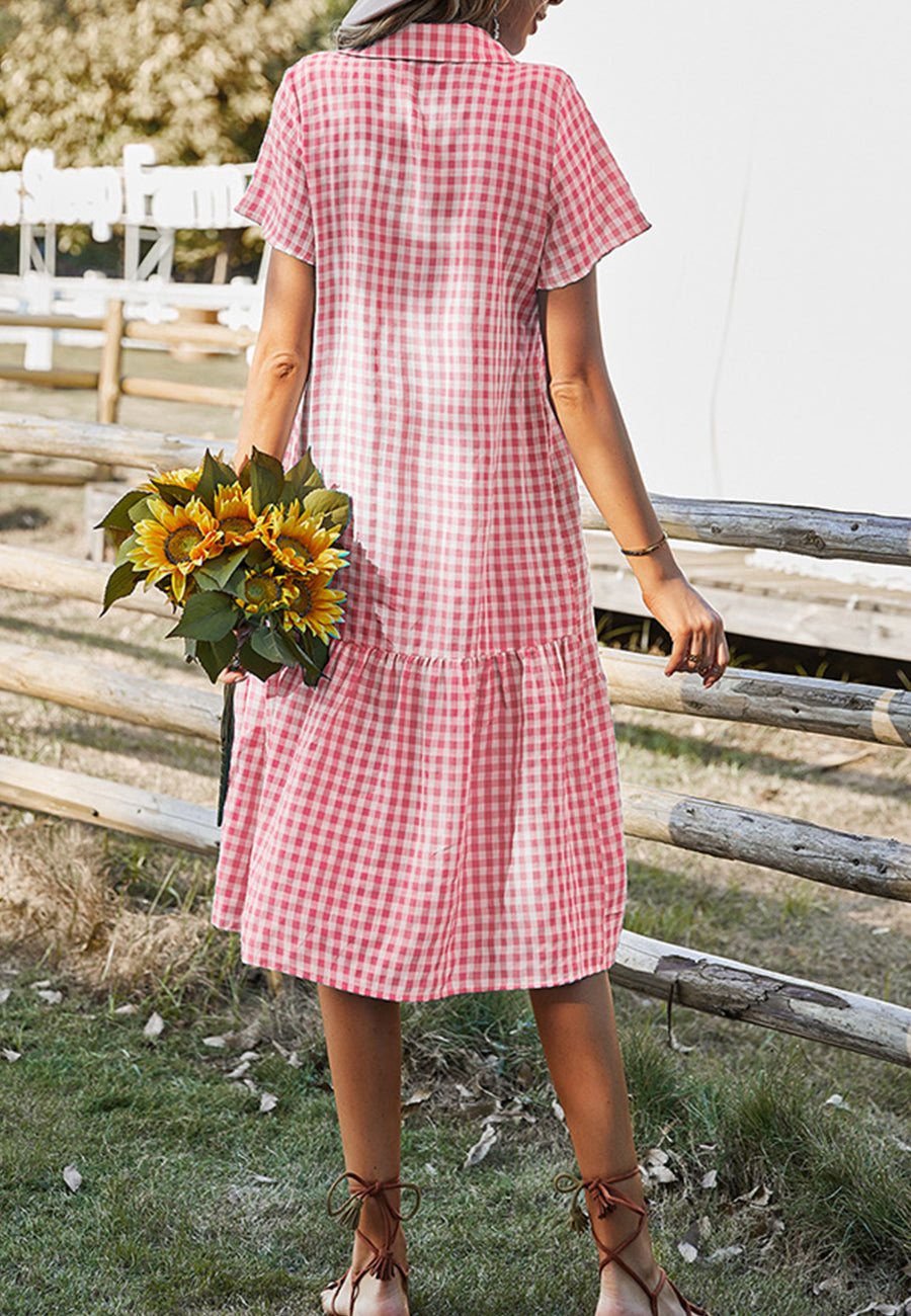 Collared Button Down Gingham Dress