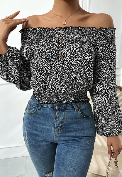 Off-Shoulder Leopard Print Top