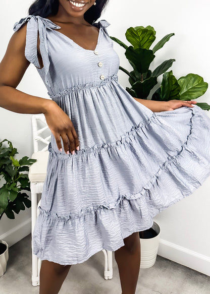 V Neck Tie Shoulder Tiered Dress