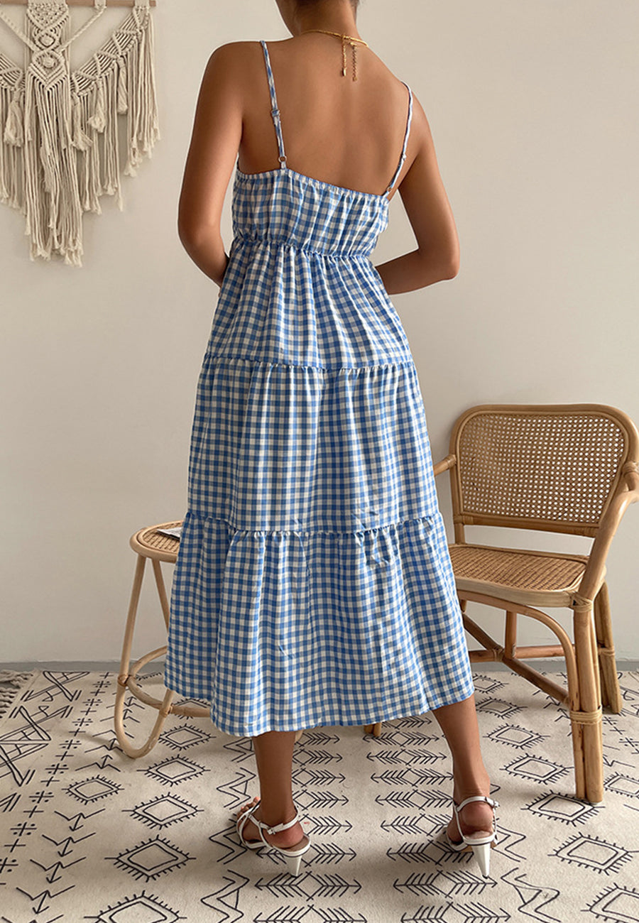 Straight Neck Mixed Gingham Dress