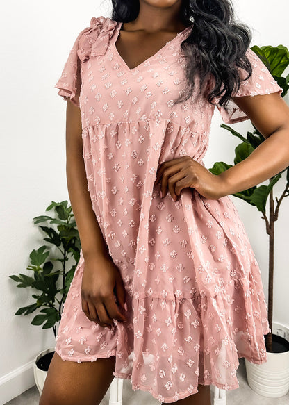 Ruffle Shoulder Textured Babydoll Dress