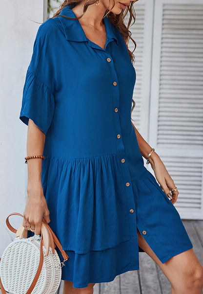 Button Down Asymmetrical Ruffle Dress