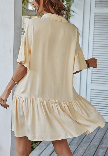 Button Down Asymmetrical Ruffle Dress