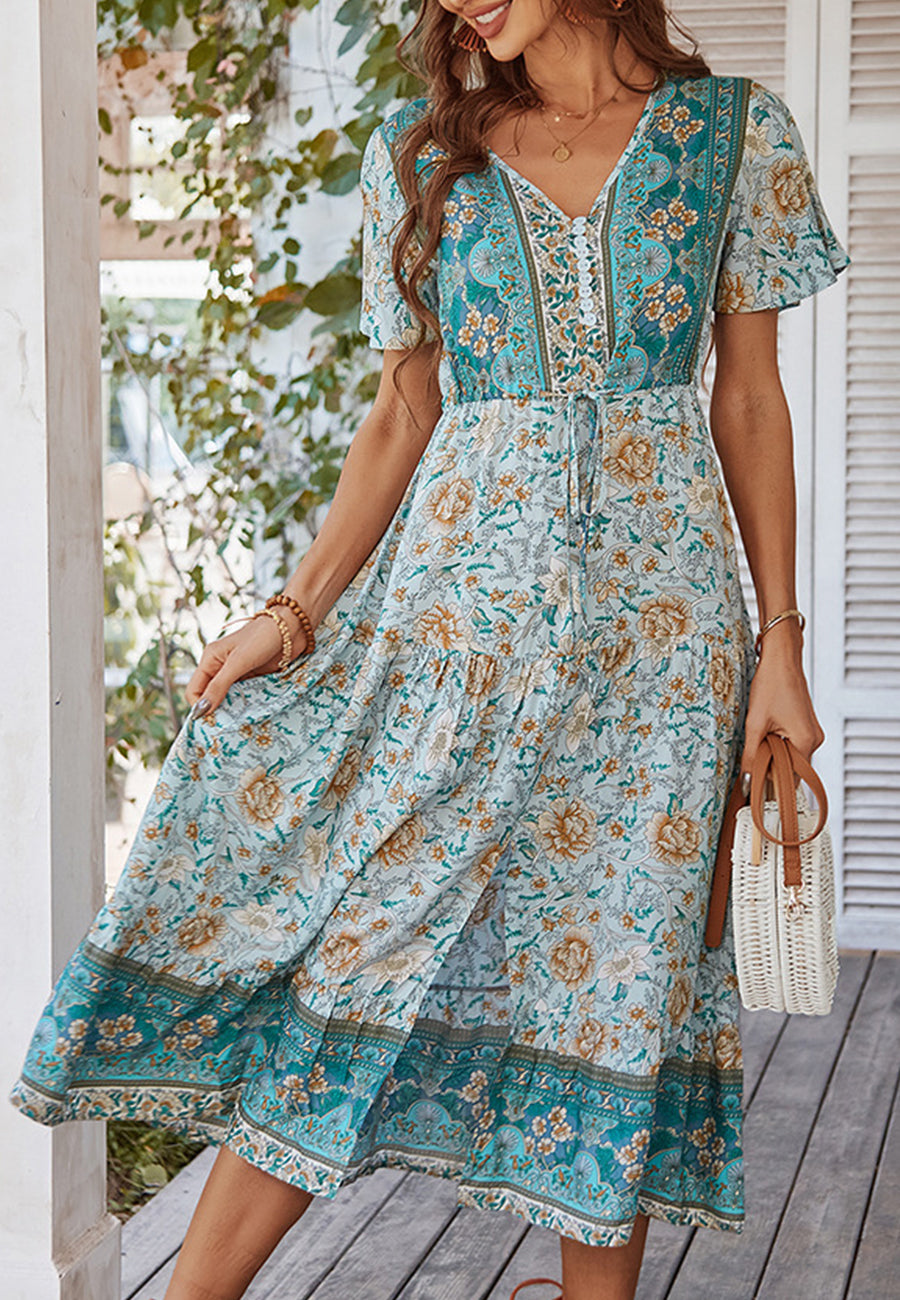 Paisley Tie Waist Dress