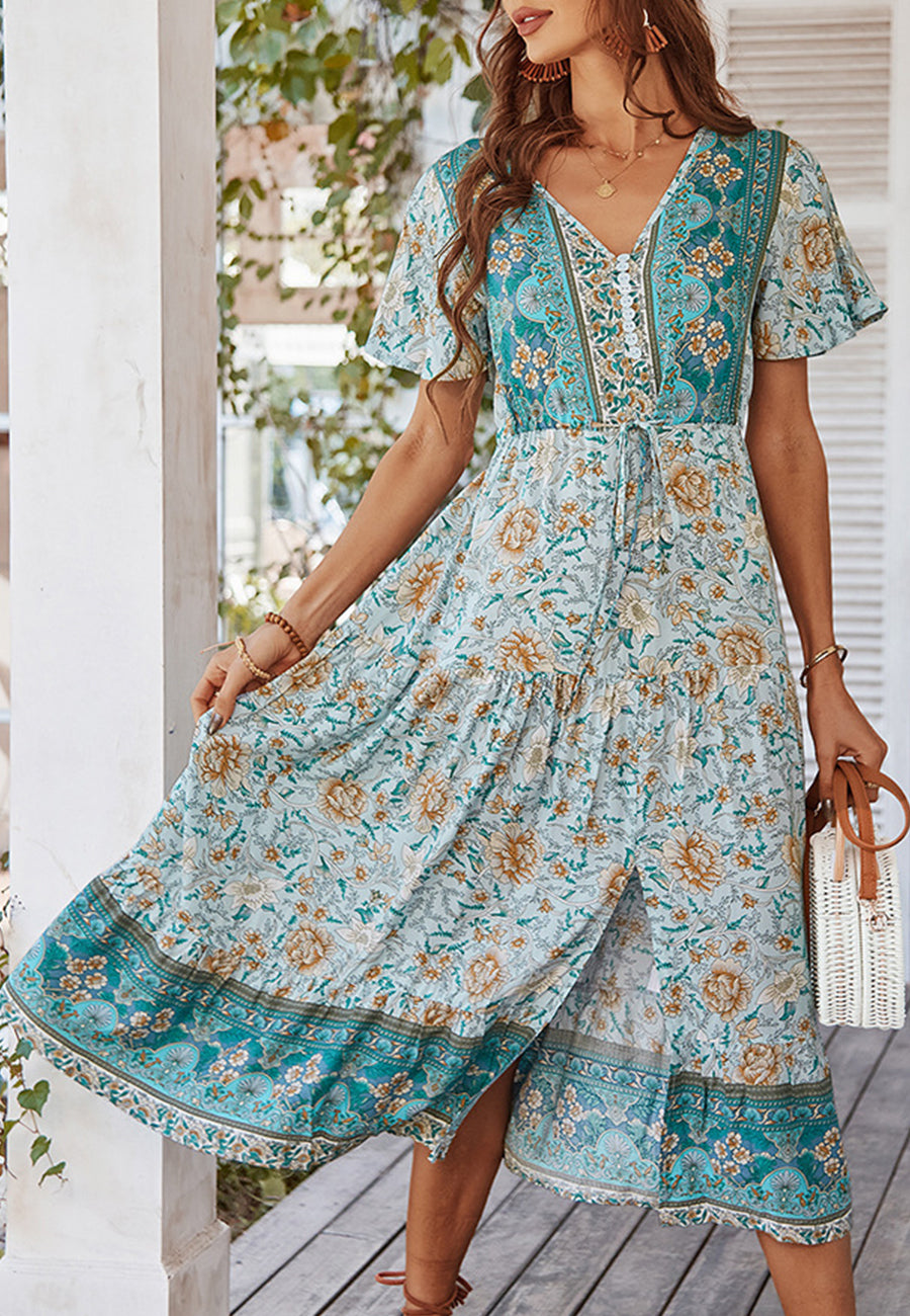 Paisley Tie Waist Dress