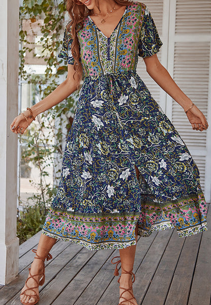 Paisley Tie Waist Dress