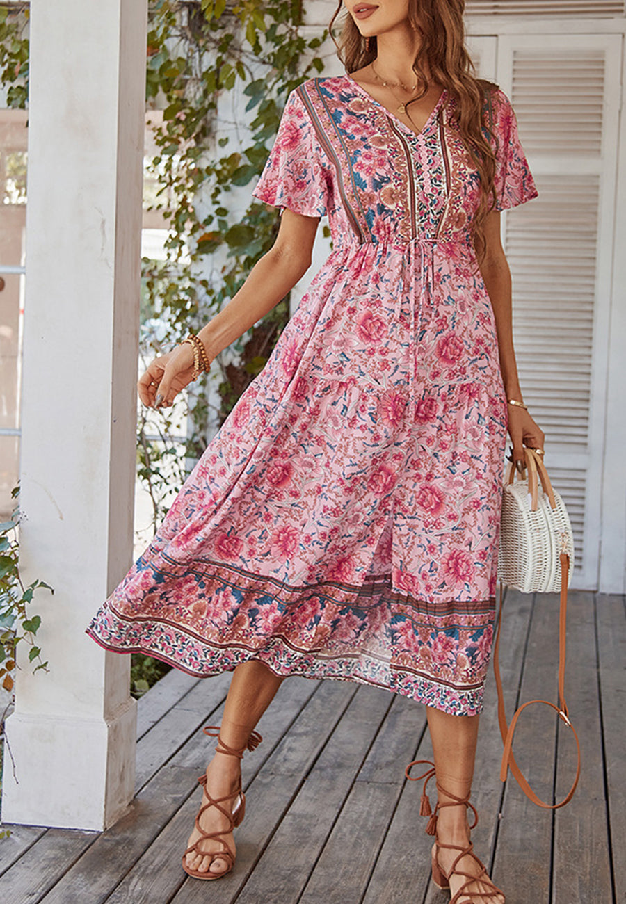 Paisley Tie Waist Dress